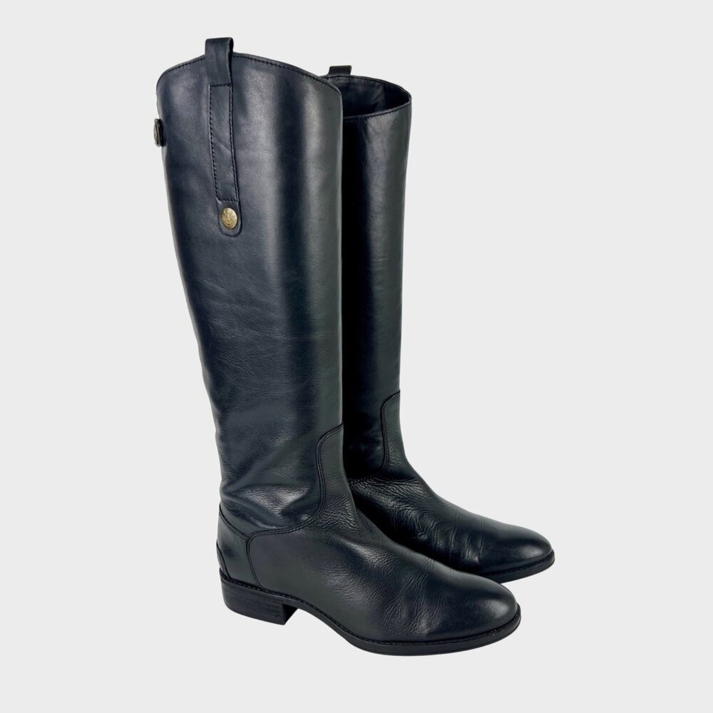 Sam Edelman Womens Penny Tall Boots Black Leather Knee High Back Zip size 7.5